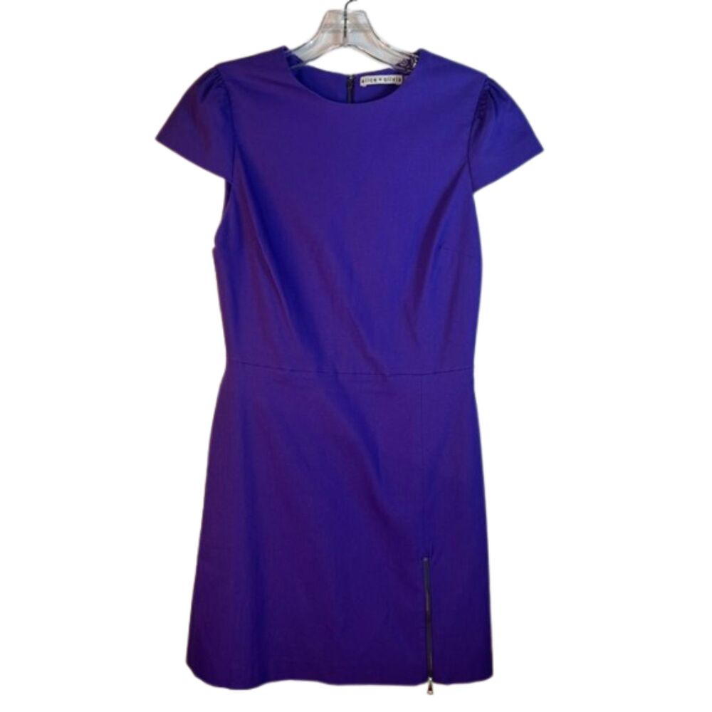 Alice + Olivia Purple Cap Sleeve Shift Dress 6 Side Zip Slit Jewel Tone Mini
